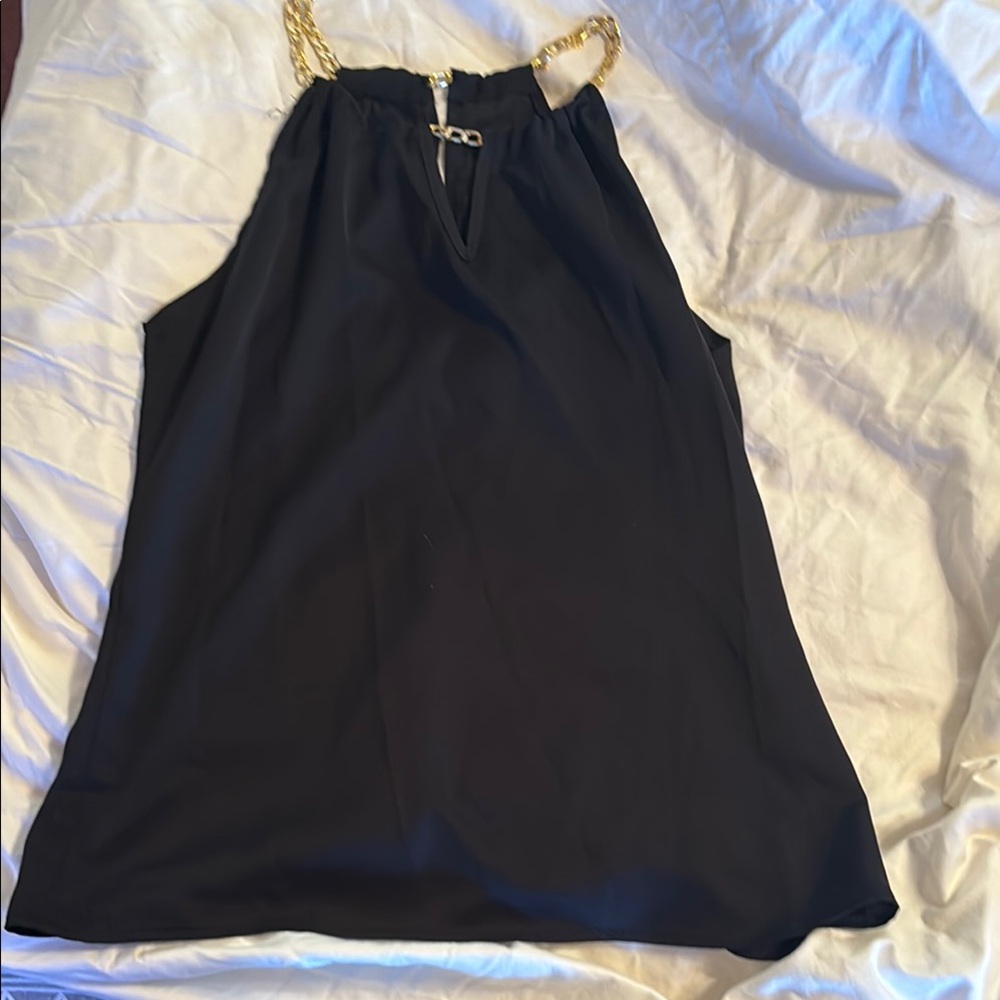 Black Sleeveless Tank Top with Gold Straps